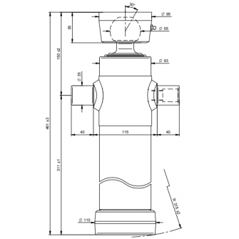 Teleskopski cilinder 2 stopnje 6 ton 595mm s kroglo 3022S